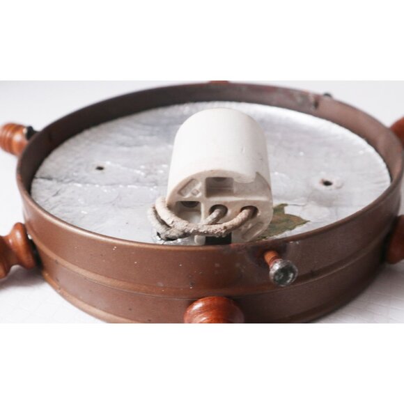 1940's Retro Nautical Flush Mount Ceiling Light Nautical Ship's Wheel Glass Shad - Picture 5 of 6